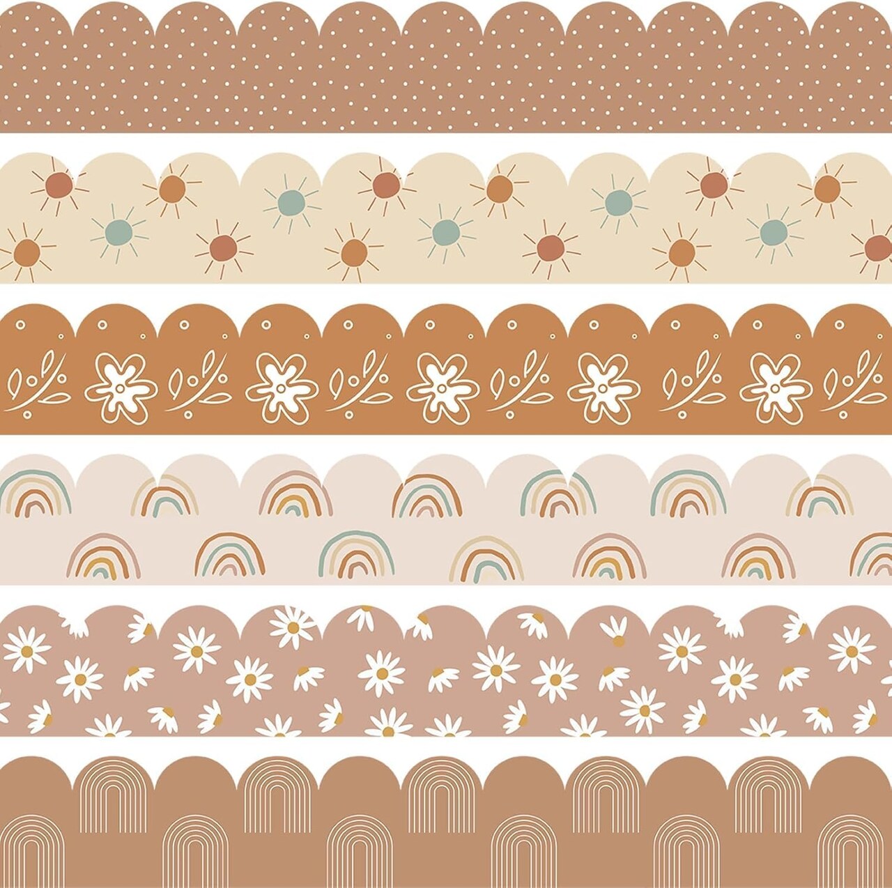 84Ft Boho Bulletin Board Borders, Boho Classroom Decorations, 6 Styles (Brown)